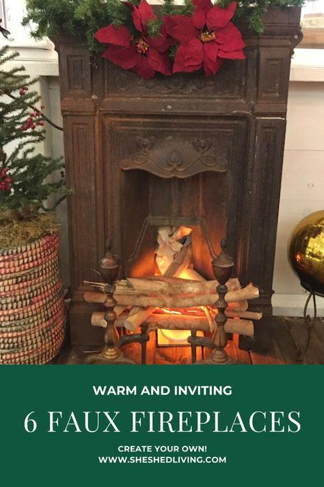 Flame bulbs, LED candles, salvaged antique woodstoves ... find out the many ways to create a warm and inviting faux fireplace. Faux Fireplace Candles, Faux Fireplace Ideas, She Shed Living, Shed Living, Electric Stove Fireplace, Faux Fireplaces, Painted Mantle, Fake Fire, Faux Fireplace Mantels