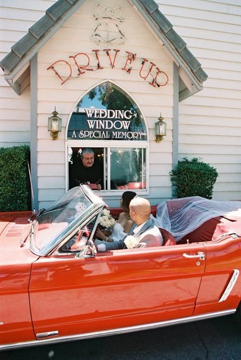 Drive Thru Wedding Vegas, Drive Thru Wedding Chapel, Vegas Drive Thru Wedding, Las Vegas Wedding Chapel Aesthetic, Drive In Wedding, Drive Through Wedding, 70s Vegas, Drive Thru Wedding, Vegas Marriage