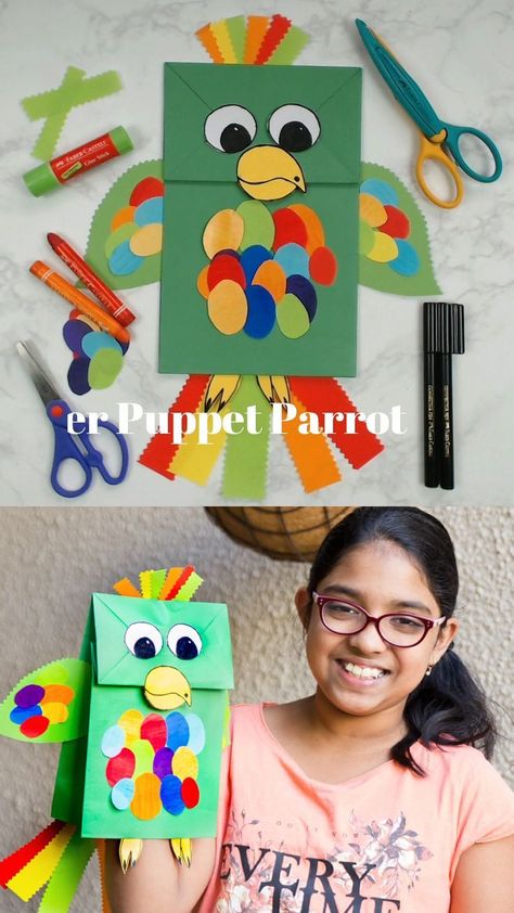 This colorful paper bag parrot craft makes a fun kids craft, bird craft for kids, rainforest craft, upcycled kids craft, and preschool craft. Paper Plate Parrot, Rainforest Crafts, Craft Bird, Parrot Craft, Bird Craft, Pirate Crafts, Paper Bag Crafts, Paper Bag Puppets, Preschool Craft