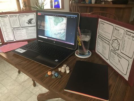 Waterdeep Dnd, Dm Setup, Nerd Core, Dnd Aesthetic, Dnd Room, Dnd Table, Rpg Table, Dm Screen, Dnd Items