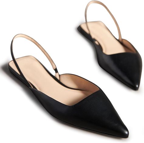 Amazon.com | VOLEECE Black Slingback Flats for Women Pointed Toe Slip On Mules Flats Casual Comfortable Backstrap Dress Pumps Shoes | Flats Cheap Trendy Slingback Pumps For Summer, Luxury Casual Slingback Pumps With Pointed Toe, Luxury Casual Pointed Toe Slingback Pumps, Affordable Chic Slingback Pumps With Heel Strap, Cheap Low Heel Shoes For Fall, Affordable Feminine Pointed Toe Heels, Dress Shoes For Comfort, Cheap Leather Flats For Women, Womens Dress Shoes For Winter