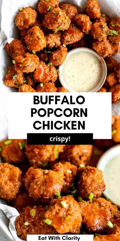 Game Day Food Dairy Free, Football Air Fryer Recipes, Easy Buffalo Chicken Bites, Air Fried Buffalo Chicken Bites, Popcorn Chicken Recipe Air Fryer, Buffalo Chicken Nuggets Air Fryer, Healthy Popcorn Chicken, Buffalo Chicken In Air Fryer, Air Fryer Football Food