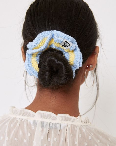 Bring spring feels all year long with Skye, our beloved blue and yellow stripey scrunchie. Made from a blend of recycled materials, Skye is happiest in your hair, heading out on her next adventure. 70% recycled polyester, 30% acrylic Stripey crochet-style design Matching accessories available Knitted Hair Accessories, Knit Scrunchie, Crochet Photography, Scrunchie Crochet, Spring Feels, Crochet Scrunchie, Hair Accessories Diy, Crochet Accessory, Crochet Scrunchies