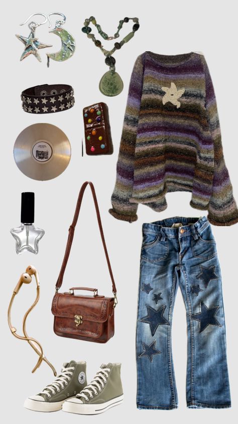 Emo Hippy Outfits, Pixie Grunge Outfit, Grunge Scene Outfits, Cluttered Outfit, Hipster Aesthetic Outfit, Grunge Outfit Board, Cottagecore Grunge Outfits, Grunge Autumn Outfit, Earth Grunge Outfits