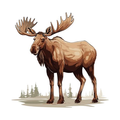 Cute moose vector cartoon art illustrati... | Premium Vector #Freepik #vector #vector-illustrations #animal-vector #cute-animal #icon-illustrations Cartoon Moose Painting, Moose Character Design, How To Draw A Moose, Moose Drawing, Cartoon Moose, Moose Cartoon, Moose Clipart, Moose Illustration, Cartoon Art Illustration