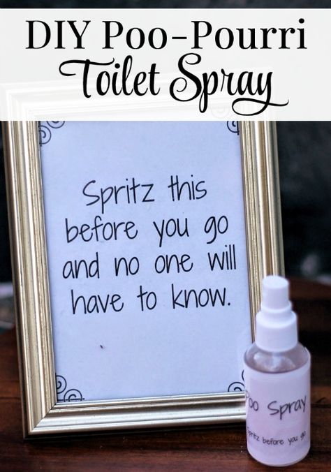 DIY Poo-Pourri Toilet Spray - Eliminate future embarrassments by arming yourself with a bottle of DIY Poo-Pourri Toilet Spray. Just spritz the water 3-4 times before you go and no one will need to know. Go ahead and leave one in every bathroom of your house and toss one in your purse for when the occasion arises. These make great DIY gifts too! Poo Spray, Poo Poo, Toilet Spray, Poo Pourri, Homemade Recipe, Diy Cleaners, Cleaning Recipes, Cleaners Homemade, Homemade Remedies