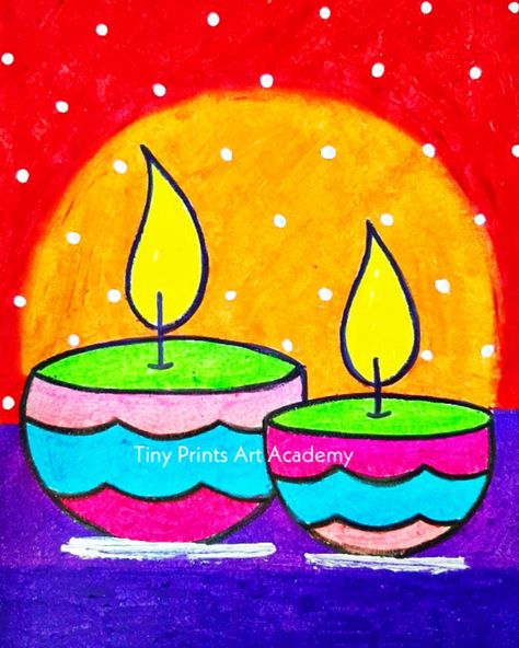 Diwali Diya Drawing Ideas For Kids, Easy Diwa Very Easy Rangoli Designs For Kids, Diwali Drawing Painting Ideas, Diwali Diya Drawing, Diwali Art For Kids, Diya Drawing, Diwali Festival Drawing, Diwali For Kids, Diwali Art, Festival Drawing