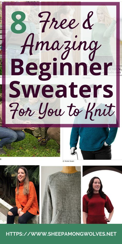 8 Amazing & Free Beginner Sweaters for You to Knit - Sheep Among Wolves Pullover Sweater Knitting Pattern, Pullover Sweaters Pattern, Easy Sweater Knitting Patterns, Free Knitting Patterns For Women, Intermediate Knitting Patterns, Easy Knitting Patterns Free, Womens Knitting Patterns, Knitting Patterns Free Beginner, Knitting Patterns Free Sweater