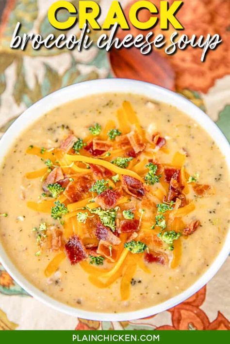 Crack Broccoli Cheese Soup - Plain Chicken Cream Of Broccoli Cheese Soup, Broccoli Cream Cheese, Broccoli Potato Cheese Soup, Healthy Detox Soup, Potato Cheese Soup, Soup Broccoli, Creamy Broccoli Cheddar Soup, Broccoli Potato, Chicken Broccoli Cheese