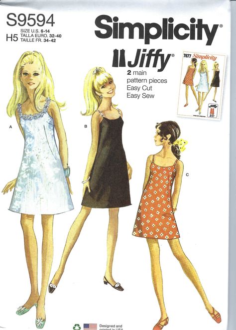 Uncut Simplicity Sewing Pattern 9594 Misses' Vintage Jiffy Dress size 6-14 FF Uncut and in Factory Folded. 90s Sewing Patterns, 60s Sewing Patterns, Vintage Simplicity Patterns, Couture Simple, Cocktail Summer, Summer Slip Dress, 60s Patterns, Simplicity Patterns Vintage, Beginner Sewing Patterns