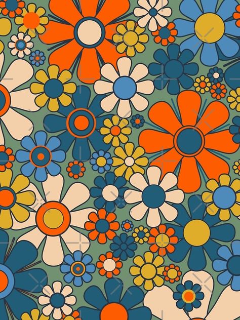 Education Moodboard, 60s Flower Pattern, Homecoming 2024, 70s Floral Pattern, 60s Patterns, 60s Art, Retro Garden, 70s Floral, Hippie Flowers