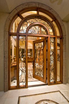 Beautiful door. Not very private tho! Wrought Iron Front Door, Iron Front Door, Big Doors, Home Door Design, Entrance Door Design, Wrought Iron Doors, Cool Doors, Main Door Design, Front Entrance