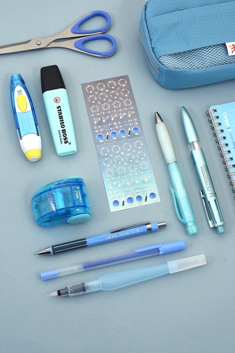 If your favorite color is blue check out all of the blue stationery available at JetPens.com! Blue Aesthetic Stationary, Blue Aesthetic School Supplies, Blue School Aesthetic, Romatizing School, Sanrio Pens, Blue School Supplies, College Stationary, Blue Stationary, Aesthetic Stationary