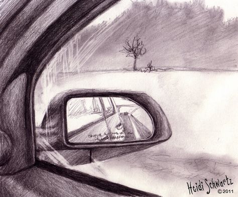 Heidi Schwartz: Road Trip Sketches: Hands, Trees, Trucks, Mirrors Mirror Drawing Ideas, Mirror Sketch, Mirror Drawing, Road Drawing, Road Trip Art, Mirror Shots, Mirror Drawings, Car Side View, Creative Flower Arrangements