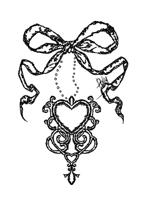 A Fever You Can't Sweat Out Tattoo, Heart Charm Tattoo, Gothic Bow Tattoo, Grunge Tattoo Stencil, Lace Patterns Drawing Templates, Tattoo Ideas White Background, Whimsigoth Tattoos, Vivienne Westwood Tattoo, Vintage Aesthetic Tattoos