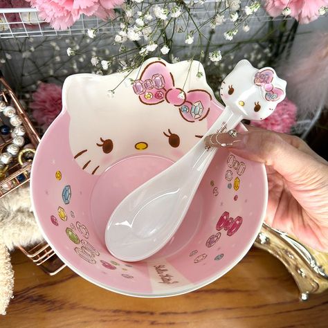 Pink Kitty Fairy Bowl and Spoon KI542 This adorable Pink Kitty Fairy Bowl and Spoon set adds a touch of cuteness to your kitchen. Made with high-quality materials, the bowl and spoon are perfect for serving up your favorite dishes. Embrace the whimsical charm of this set and bring a smile to your face every time you use it. Cute Cat Bowls, Kitchen Utensil Decor, Stream Setup, Kitty Fairy, Kawaii Room Ideas, Kawaii Cups, Unicorn Images, Alphabet Sounds, Pink Kitty