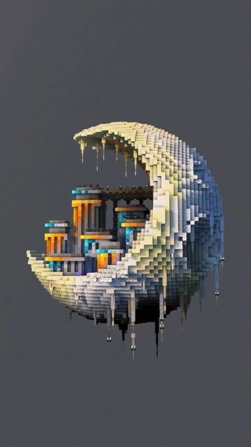 Minecraft Houses Circle, Minecraft Moon Island, Minecraft Reactor Design, Clouds Minecraft Build, Surreal Minecraft Builds, Moon Base Minecraft, Crescent Moon Minecraft, Minecraft Geode Build, Minecraft Dome House