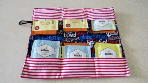 Diy Tea Wallet, Tea Bag Wallet, Diy Tea Bags, Sewing Christmas Gifts, Sewing Patterns Free Women, Tea Bag Organizer, Tea Holder, Upcycle Clothes Diy, Wallet Tutorial