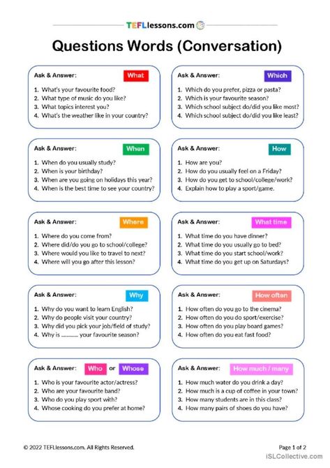 English Conversation For Kids, Speaking Activities English, Basic English Grammar Book, Question Words, English Conversation Learning, Materi Bahasa Inggris, Speaking Practice, English Teaching Materials, English Speaking Practice