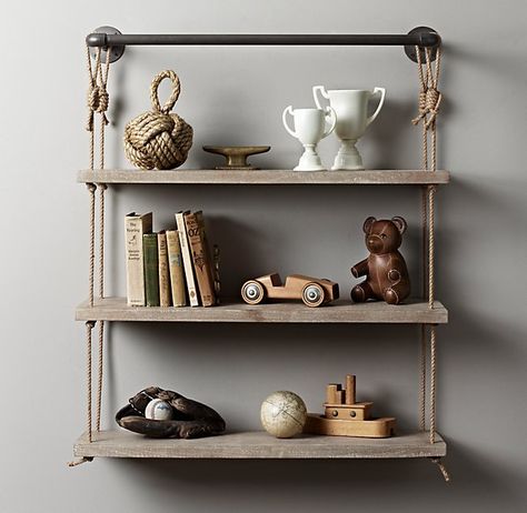 Industrial Pipe & Rope Shelf - 36" Weathered White Diy Muebles Ideas, Restoration Hardware Baby, Diy Casa, Rope Shelf, Rope Shelves, Industrial Shelving, Estantes Flotantes, Industrial Pipe, Decorating Shelves