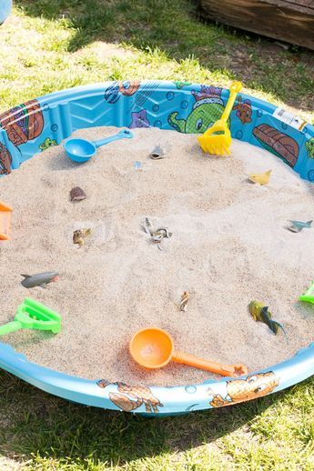 Sand Pit - Dig for buried treasure! Under the Sea birthday party Birthday Party Under The Sea, Ocean Birthday Party, Under The Sea Birthday Party, Sand Pit, Bubble Guppies Birthday, Ocean Birthday, Beach Birthday Party, Under The Sea Birthday, Shark Birthday Party