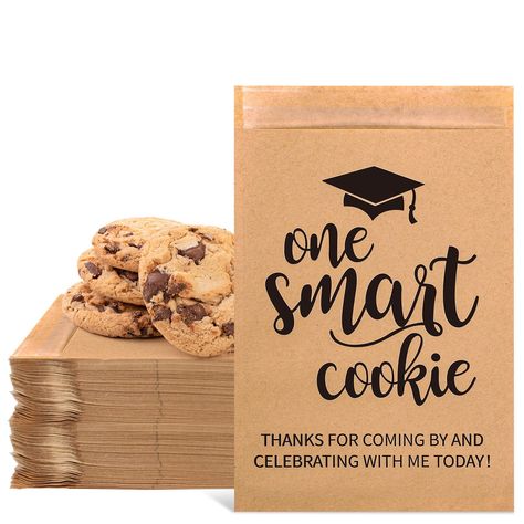 PRICES MAY VARY. Large Quantity - 100 packs graduation party favor cookie bags are contained in the package, sufficient to meet your different needs for party favors. Each bag measures 13 x 18cm/5 x 7.1inch, large enough for candies and other gifts. Graduation Design - The treat bags designed with graduation theme, patterned with letters one smart cookie and graduation cap, exquisite and useful, can well create more thick graduation atmosphere for you. Safe Material - Made of good quality kraft Backyard Graduation Party, Senior Graduation Party, Graduation Party Diy, Graduation Candy, 8th Grade Graduation, Graduation Party Planning, Candy Cookie, One Smart Cookie, College Graduation Parties