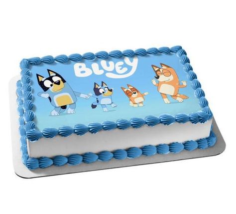 Bluey Birthday Cake Square, Bluey Cake Rectangle, Bluey Cake Ideas Sheet Cake, Bluey Birthday Sheet Cake Ideas, Bluey Cartoon Nail Art, Pastel Bluey Party, Bluey Cake Birthday, Bluey Bingo Cupcakes, Bluey First Birthday Cake