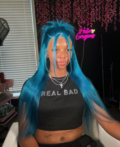 Blue Lace Wig, Weave Hair Color, Blue Lace Front Wig, Unicorn Hair Color, Teenage Hairstyles, Birthday Aesthetic, Frontal Wig Hairstyles, Birthday Hairstyles, Blue Wig