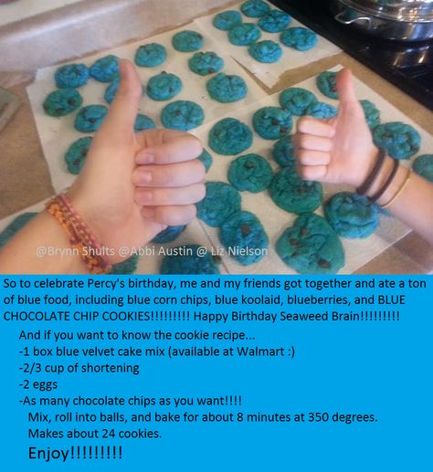 Blue Cake Percy Jackson, Percy Jackson Desserts, Percy Jackson Blue Cookies, Blue Cookies Percy Jackson, Percy Jackson Food Recipes, Percy Jackson Blue Cookies Recipe, Blue Food Percy Jackson, Percy Jackson Themed Food, Percy Jackson Watch Party