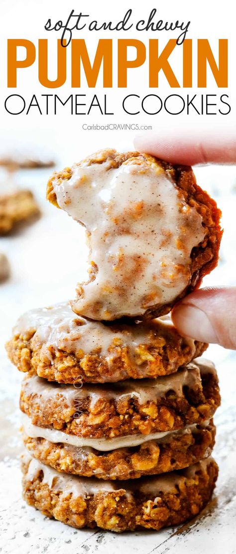 Pumpkin Ginger Cookies, Pumpkin Cookies With Cream Cheese Icing, Easy Baked Goods Recipes, Advanced Recipes, Thanksgiving Blessing, Pumpkin Oatmeal Cookies, Recipe Cookies, Pumpkin Recipes Dessert, Pumpkin Oatmeal