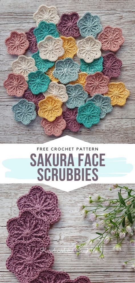 Crochet Scrubbies, Face Scrubbies, Confection Au Crochet, Crochet Faces, Crocheted Flowers, Crochet Simple, Crochet Diy, Yarn Projects, Free Crochet Patterns