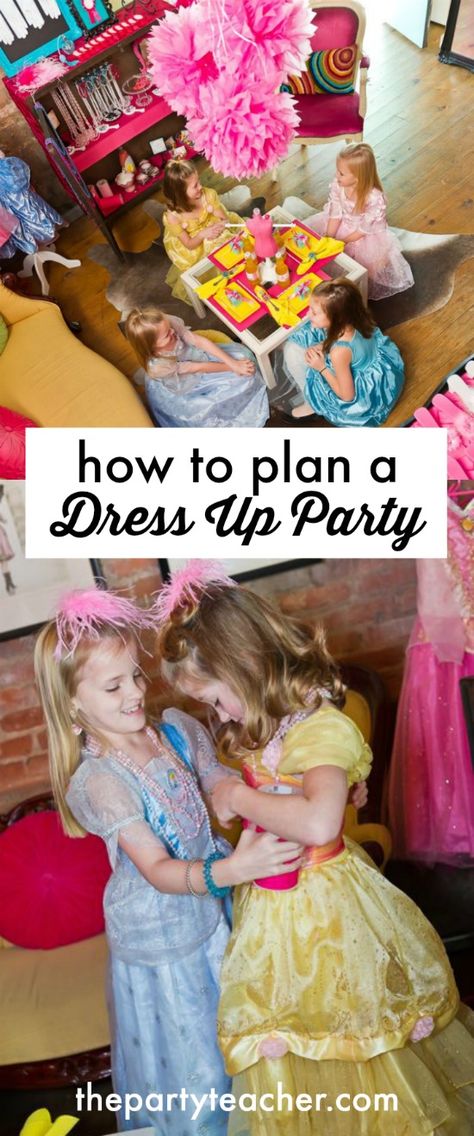 Dress Up Theme Birthday Party, Princess Party Dress Up, Princess Party Dress Up Station, Dress Up Princess Party, Princess Dress Up Birthday Party, Princess Dress Up Party Ideas, Kids Costume Birthday Party Ideas, 4th Princess Birthday Party, Kids Costume Party Ideas