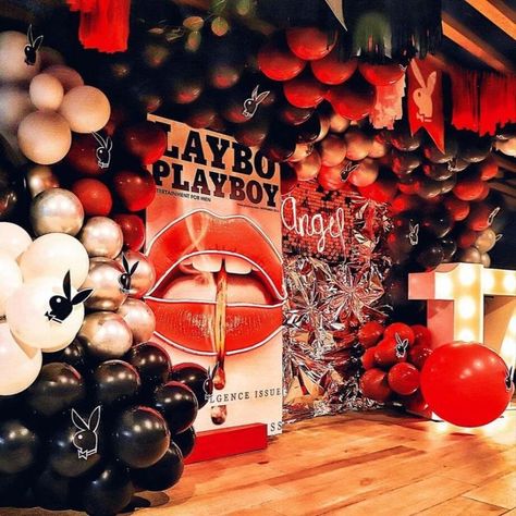 Playboy party ideas Hugh Hefner Party Theme, 23 Party Theme, Birthday Ideas Themes Adults, Play Boy Party Decoration, Playboy Bunny Birthday Party Ideas Decorations, Arrogant Tae Play Boy Bunny Party, 21st Party Ideas Themes, 19 Birthday Themes, Playboy Bachelorette Party