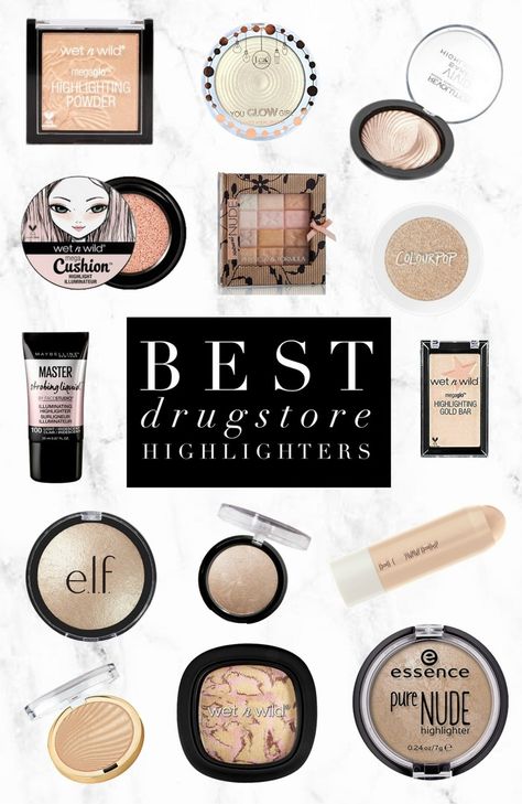 Best Drugstore Highlighters | Twinspiration Highlight Products, Best Highlighter Makeup, Drugstore Highlighter, Best Highlighter, Makeup Tip, Best Drugstore Makeup, Makeup Aesthetic, Makeup Hairstyle, Makeup Guide