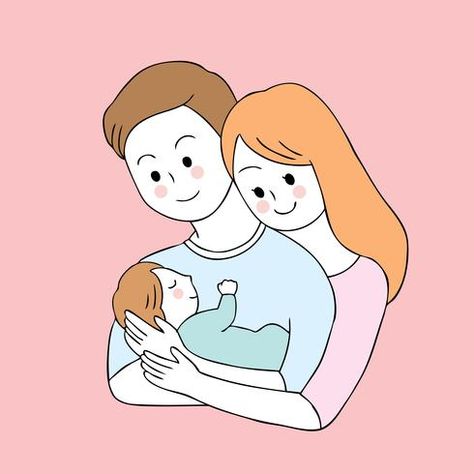 Proud Parents Cartoon, Cute Family Drawing, Parent Drawing, Cartoon Parents, Parents Drawing, Cute Baby Drawing, Cute Parents, Mother Father And Baby