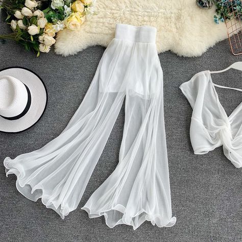 Black Trousers Women, Female Pants, Ladies Trousers, Chiffon Pants, Summer Pants Women, How To Hem Pants, Chiffon Ruffle, Trouser Style, Ankle Length Pants