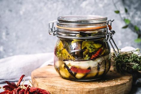 The Best Ever Marinated Eggplant | KetoDiet Blog Marinated Eggplant, Pickled Eggplant, Keto Vegetables, Snacks Vegan, Healthy Crackers, Keto Sides, Small Eggplant, Dried Chillies, Italian Herbs