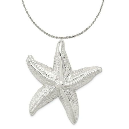 Carat in Karats Sterling Silver Polished Finish Textured Starfish Chain Slide Charm Pendant (30.69mm) With Sterling Silver Rope Chain Necklace 18'' Size: M.  Color: Metal Type.  Gender: unisex.  Age Group: adult. Silver Rope Chain, Cable Chain Necklace, Rope Chain Necklace, Rope Chain, Cable Chain, Starfish, Charm Pendant, Types Of Metal, Age Group