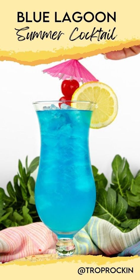 This Blue Curacao drink tastes like summer in a glass. The Blue Lagoon Cocktail is refreshing, sweet and slightly tart. If you are looking for an easy summer cocktail, you need to try this colorful cocktail! Blue Colored Cocktails, Blue Carico Drinks, Sweet Cocktail Recipes Easy, Blue Tequila Drinks, Blue Curacao Drinks Easy, Vodka And Blue Curacao Drinks, Blue Mixed Drinks Alcohol, Blue Curacao Cocktails, Blue Alcoholic Drinks For A Party