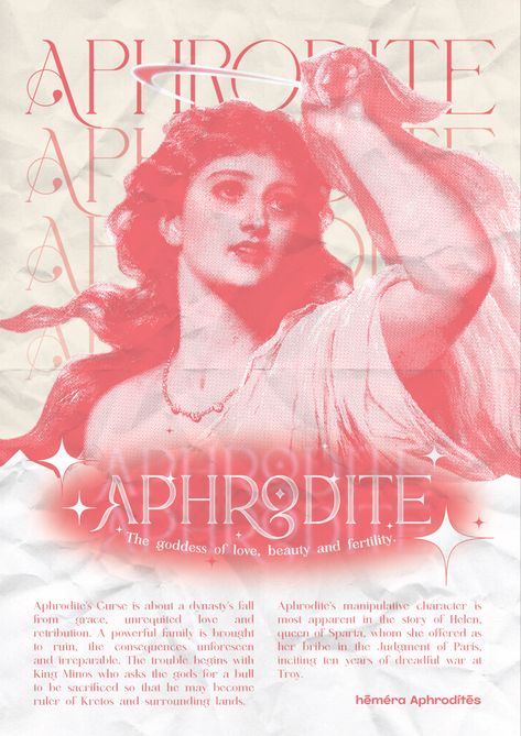 Aphrodite Poster Aesthetic, Greek God Graphic Design, Greek Art Poster, Mythology Graphic Design, Aphrodite Pictures, Greek Poster Design, Coquette Graphic Design, Greek God Poster, Aphrodite Poster