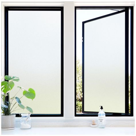 PRICES MAY VARY. Privacy Without Compromise: Achieve the perfect balance between privacy and natural light with our frosted privacy window film. It gives your glass a high quality frosted appearance, blurring the view while still allowing sunlight to pass through. Perfect for rooms that need privacy without darkening it UV Protection: Based on the specific UV-Protected PET layer, this window frosting film effectively blocks out 84% UVA rays and 99% UVB rays. Protect your skin from sun exposure a Window With Privacy Film, Privacy Film For Windows, Window Privacy Ideas, Glass Door Privacy, Bathroom Window Privacy, Window Privacy Film, Frosted Glass Window, Frosted Window, Privacy Shades