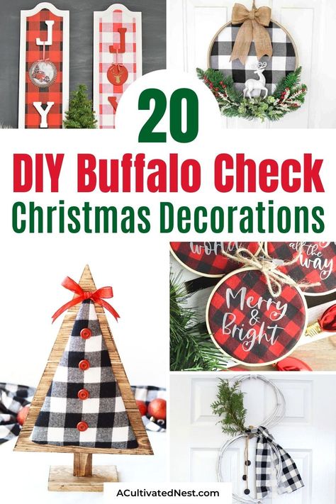 20 Gorgeous DIY Buffalo Check Christmas Decorations- If you like farmhouse style décor, incorporate it into your home this Christmas with these gorgeous DIY buffalo check Christmas decorations! | buffalo plaid Christmas DIYs, #ChristmasDIY #ChristmasDecorations #buffaloCheckDecor #buffaloPlaidDecor #ACultivatedNest Diy Buffalo Plaid Christmas Decor, Buffalo Plaid Christmas Decorations Diy, Buffalo Plaid Christmas Kitchen, Red Buffalo Plaid Christmas Decor, Buffalo Check Christmas Tree, Mason Jar Christmas Decorations, Buffalo Check Christmas Decor, Buffalo Plaid Christmas Decor, Farmhouse Christmas Ornaments