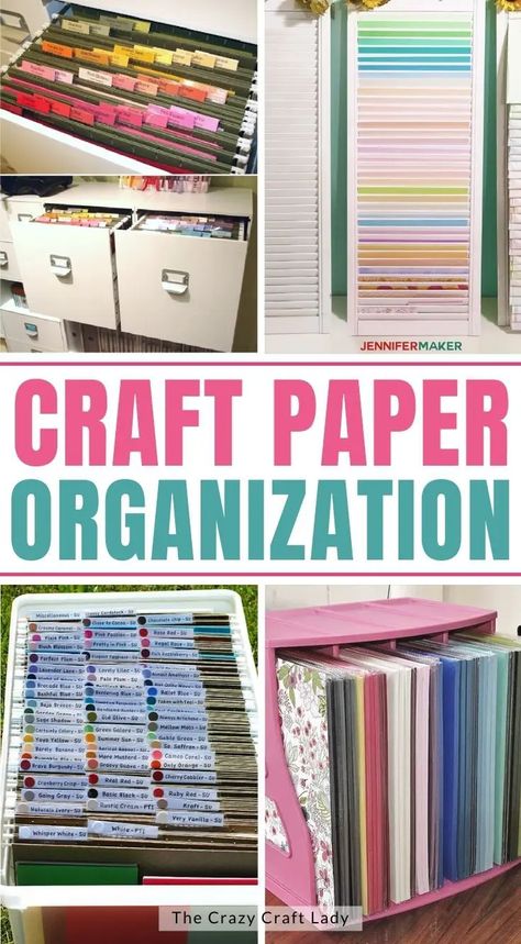 Get Organized! Genius 12x12 Scrapbook Paper Storage Ideas Card Making Organization Ideas, Card Stock Storage Ideas, How To Organize Scrapbook Paper, Scrapbook Organizing Ideas, Paper Products Organization, 12 X 12 Paper Storage Diy, Scrapbook Organization Storage, Journal Storage Ideas, Craft Paper Organization