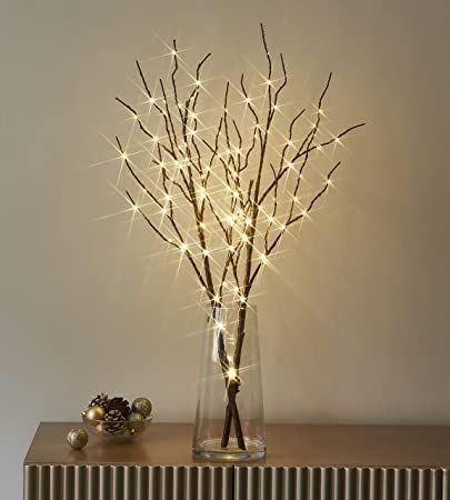 Twig Lights, Vase With Branches, Christmas Vases, White Branches, Warm White Lights, Lighted Branches, Willow Branches, Indoor String Lights, Branch Decor