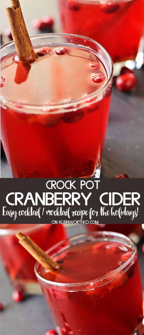 Thanksgiving Drinks Non Alcoholic, Holidays Drinks, Cranberry Apple Cider, Crockpot Drinks, Cozy Fall Drinks, Cranberry Cider, Cranberry Drinks, Fall Eats, Apple Cider Recipe