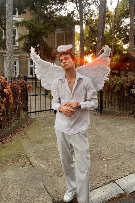 20 Last Minute Halloween Costumes Men Can Easily Recreate - Its Claudia G Men’s Angel Costumes, Angel Costume Men Halloween, Guy Rave Halloween, Holloween Costume Ideas Guy, Male Celebrity Halloween Costumes, Halloween 2023 Ideas Costume, Halloween Costumes For Gay Men, Male Angel Halloween Costume, Clown Costume Men Diy