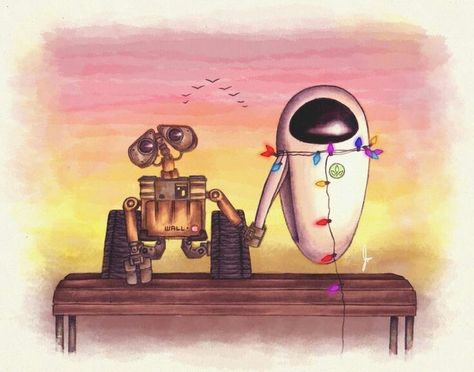 Wall-e and Eva ❤ Walle And Eva Drawing, Wall-e Painting, Walle Drawings, Wall E Drawing, Walle And Eve, Walle Y Eva, Wall E And Eve, Wall E Eve, Easy Disney Drawings