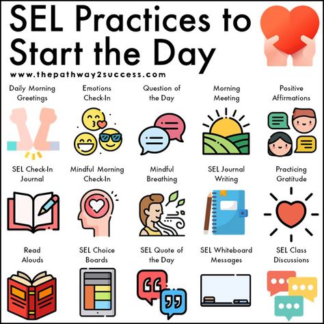 15+ Social Emotional Learning best practices to start the day! Use these techniques and strategies to integrate SEL skills each morning. This come with many free resources to try in your own classroom. #SEL Sel Resources For Parents, Sel Curriculum Preschool, 1st Grade Social Emotional Lessons, Social Emotional Activities High School, Social Emotional Classroom Setup, Social Emotional Learning High School, Sel Classroom Ideas, Sel Lessons Elementary, Sel Kindergarten