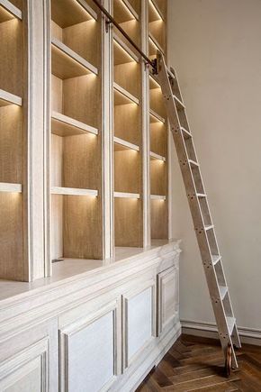 Lighting of the Library bookcase made in limed oak; designed, made, finished and fitted by  Rupert Bevan ltd. Styling Bookshelves, Urban Garden Design, Library Bookcase, Home Library Design, Bookshelf Styling, Shelf Lighting, Home Libraries, Built In Bookcase, Built In Shelves