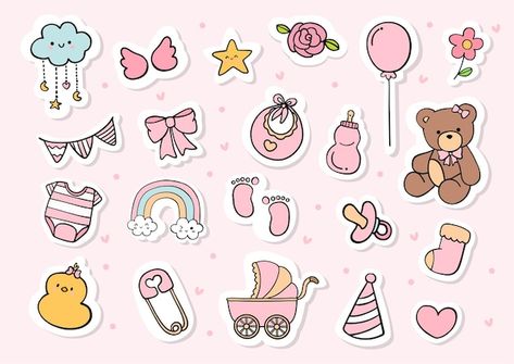 Sticker Sheet Printable, Baby Shower Badge, Baby Shower Scrapbook, Diy Photo Book, Baby Month Stickers, Printable Sticker Sheets, Aesthetic Baby, Bohemian Baby Shower